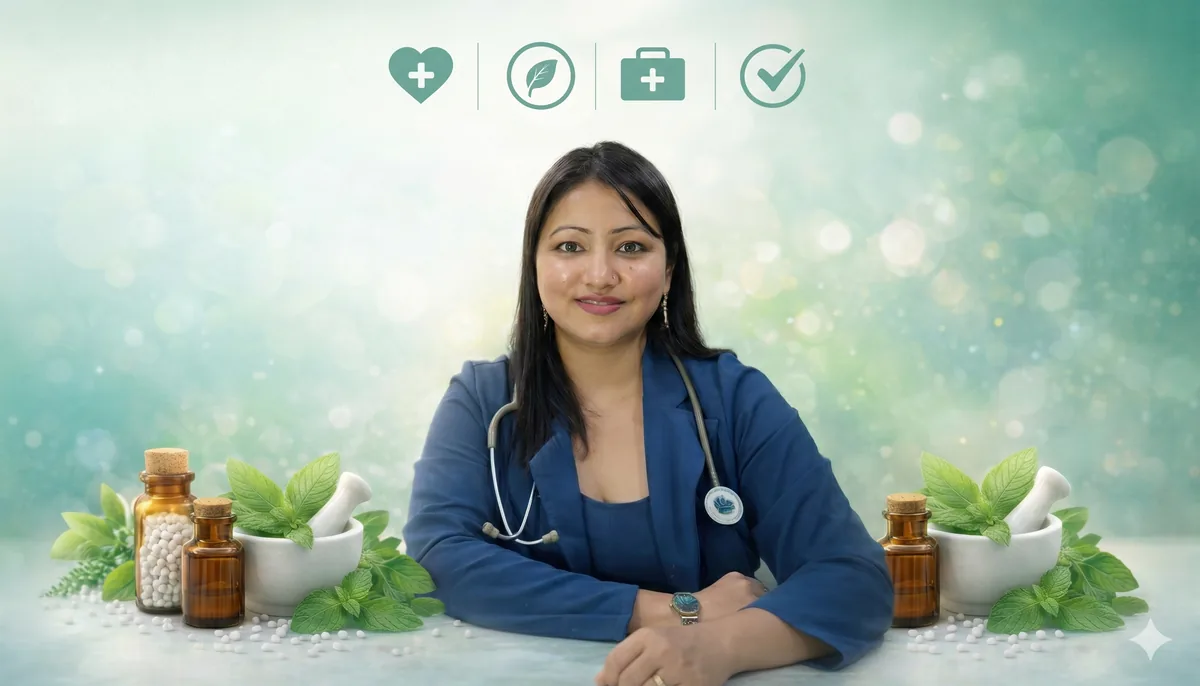 Woman receiving herbal homeopathic natural beauty treatment with organic plant-based skincare at Dr. Negi Clinic